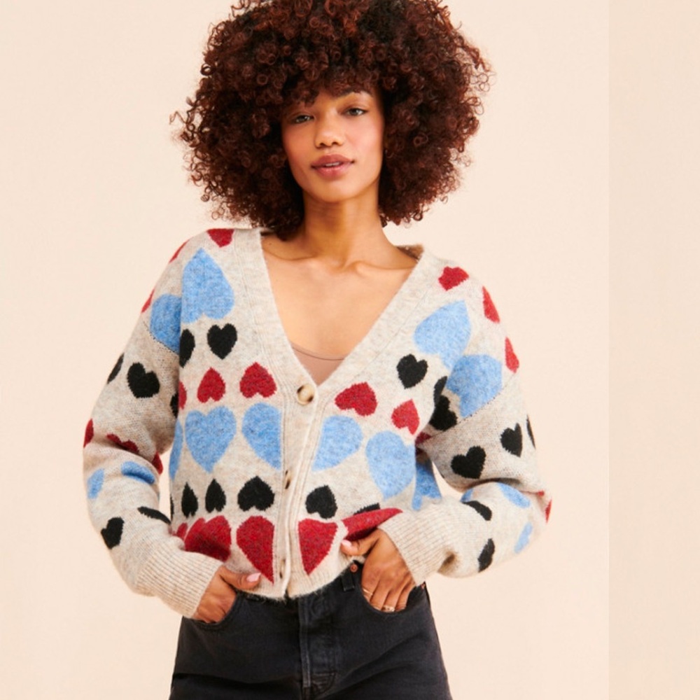 Free the Roses Red and Blue Cardigan Sweater